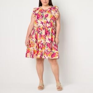 NWT St. John's Bay Multicolor Floral Dress Sleeveless Fringe Keyhole front BOHO